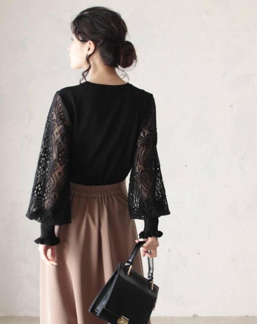 レース 服 秋冬新作レース袖ニットセーター上品カジュアルトップス