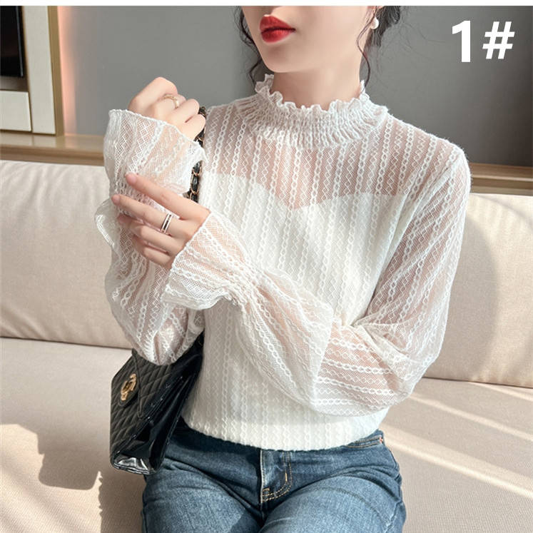 レース 服 秋冬新作 レース ハイネック トップス 上品 着回し抜群