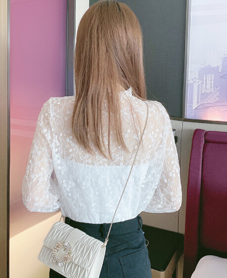 レース 服 レディース秋冬レースシャツ透け感ラッパ袖トップス