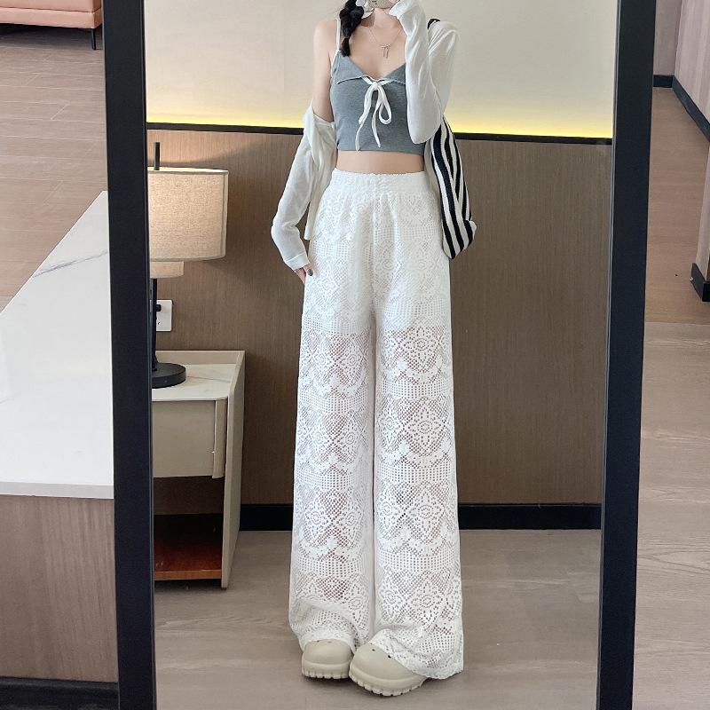 レースファッション レース透かし柄ワイドパンツ