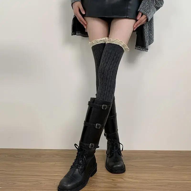 レース 服 レース縁取りニットソックス