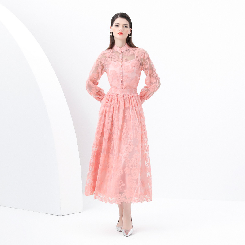 レース 服 シアーレース シャツカラーワンピース
