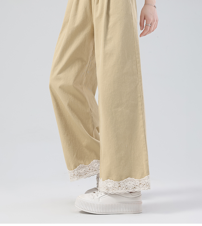 レース 服 裾レース飾りワイドパンツ