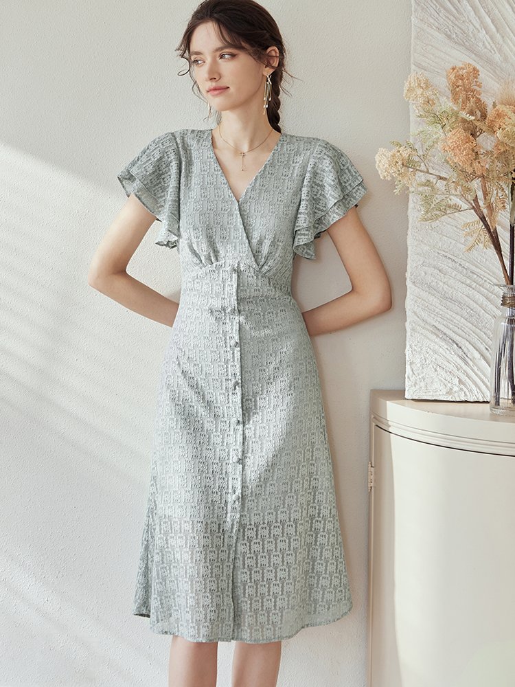レース 服 上品なシアーレース切替ワンピース