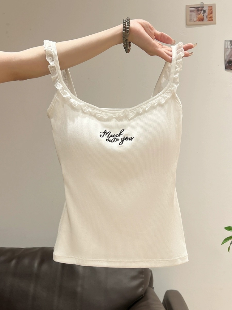 レース 服 フリルリブキャミソール