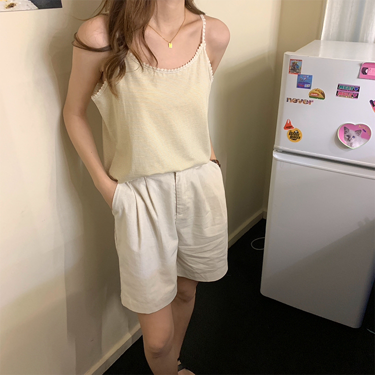 レース 服 レース縁どりボーダーキャミソール