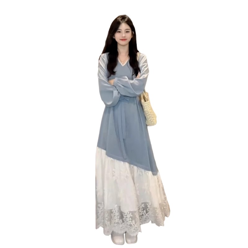 レース 服 二層重ねレース裾フレアワンピース