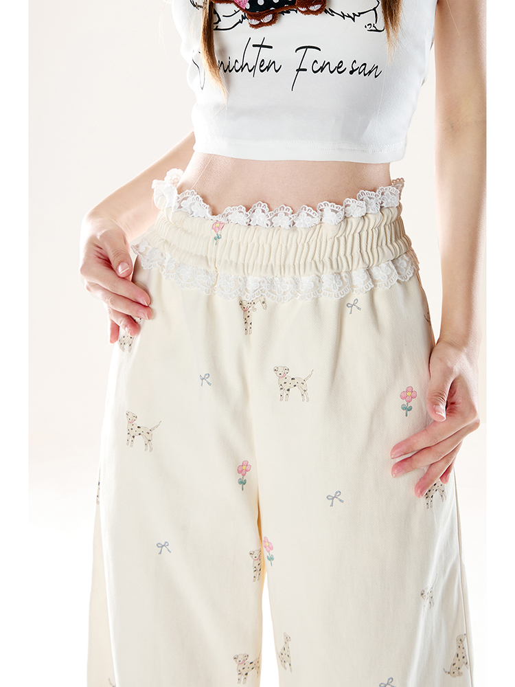 レース 服 花模様レースワイドパンツ