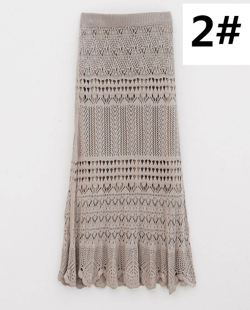 レース 服 春夏新作 透かし編み レースニットスカート ロング丈 女性用