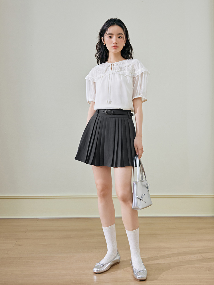 レース 服 花柄レース切替えフリルブラウス