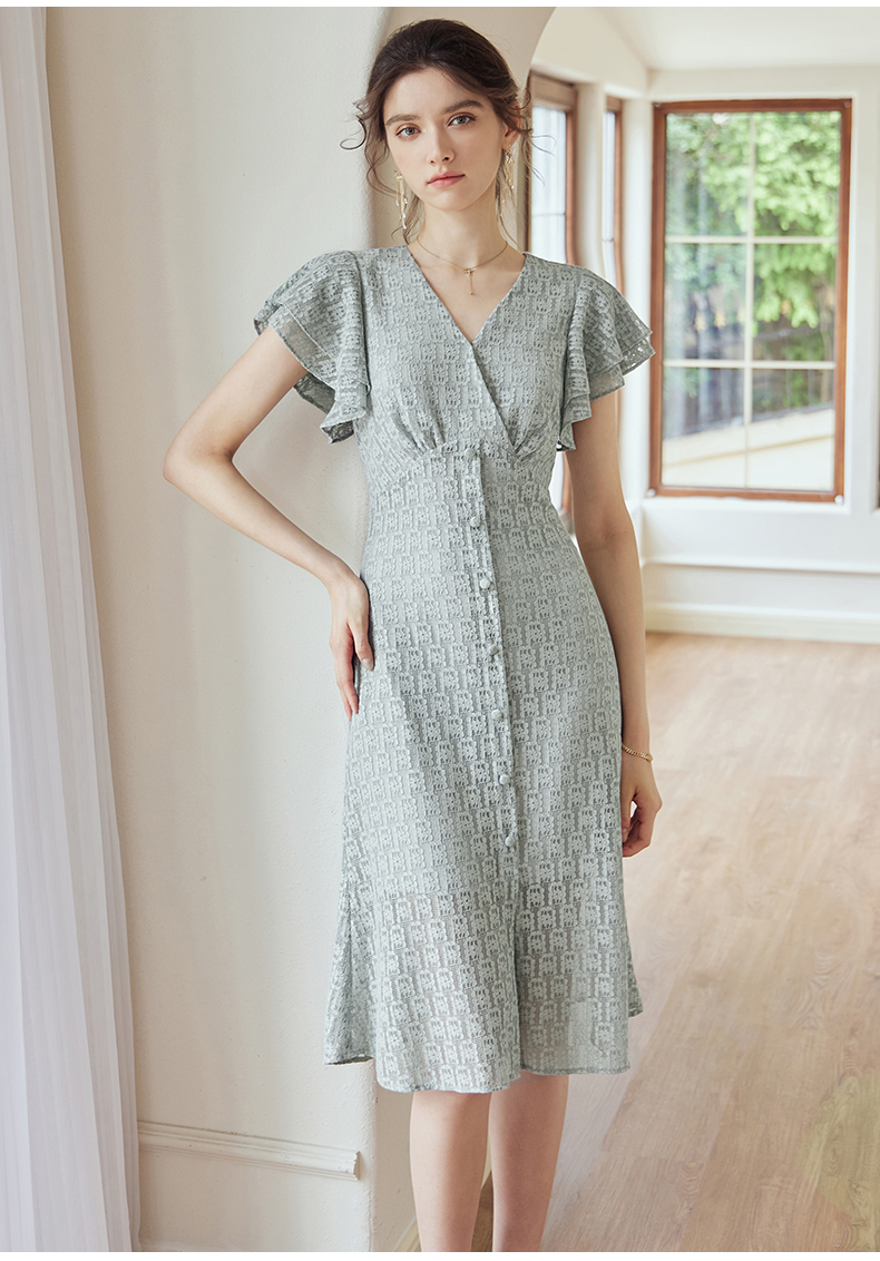 レース 服 上品なシアーレース切替ワンピース