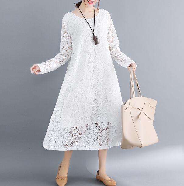 レース 服 夏の新作長袖総レースワンピース