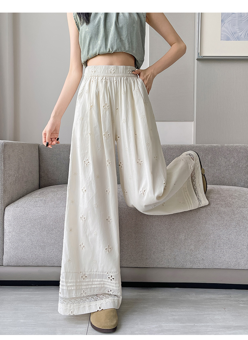 レース 服 花刺繍レース裾ワイドパンツ