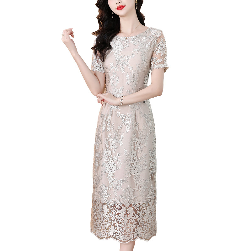 レース 服 花柄刺繍レース膝丈ワンピース
