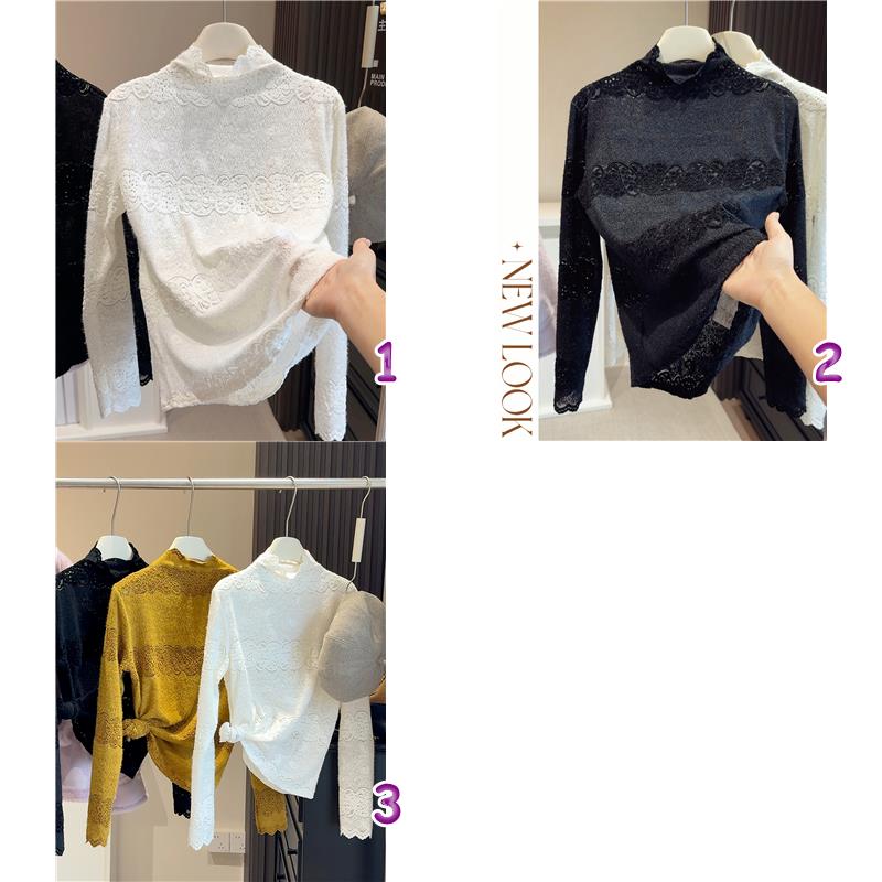 レース 服 新作レース長袖トップス スリムインナー3色展開