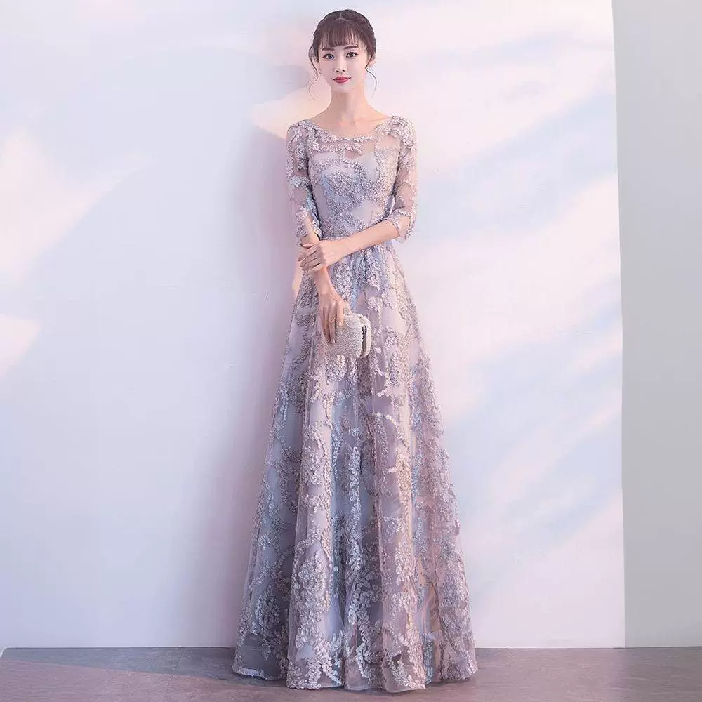 レース 服 花園の夢 七分袖ロングワンピース