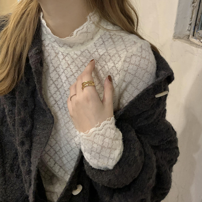 レース 服 花柄レース長袖インナー 上品デザイン 伸縮性抜群 韓国風