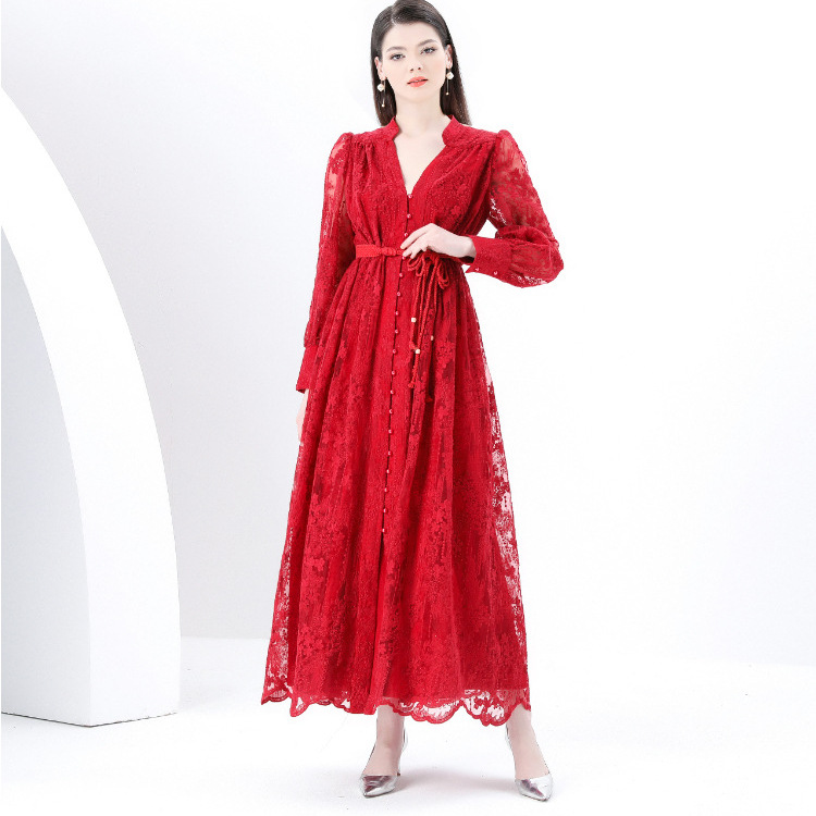 レース 服 優美花レース 前開きロングワンピース