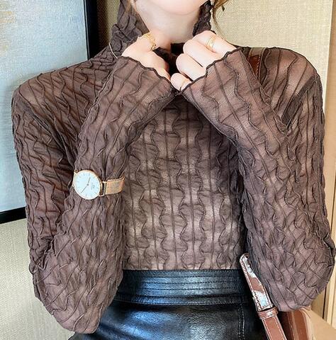 レース 服 エレガント レース ハイネック 長袖 トップス