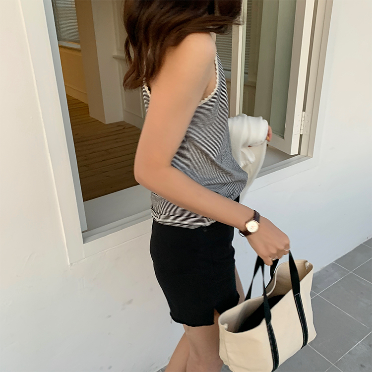 レース 服 レース縁どりボーダーキャミソール