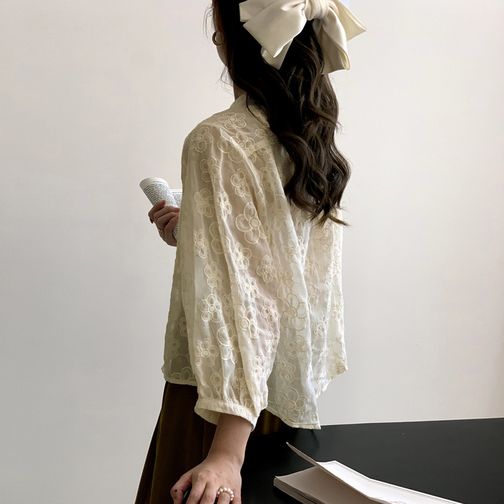 レース 服 花柄刺繍レース長袖ブラウス レディース