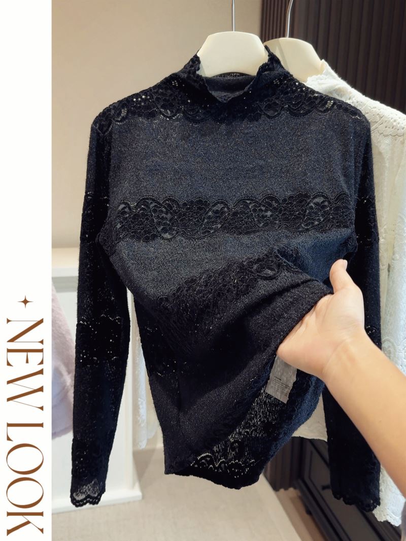 レース 服 新作レース長袖トップス スリムインナー3色展開