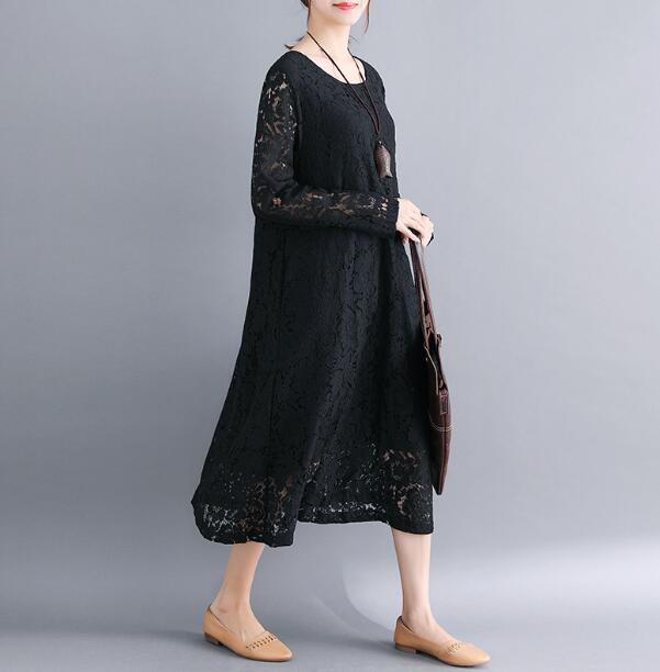 レース 服 夏の新作長袖総レースワンピース