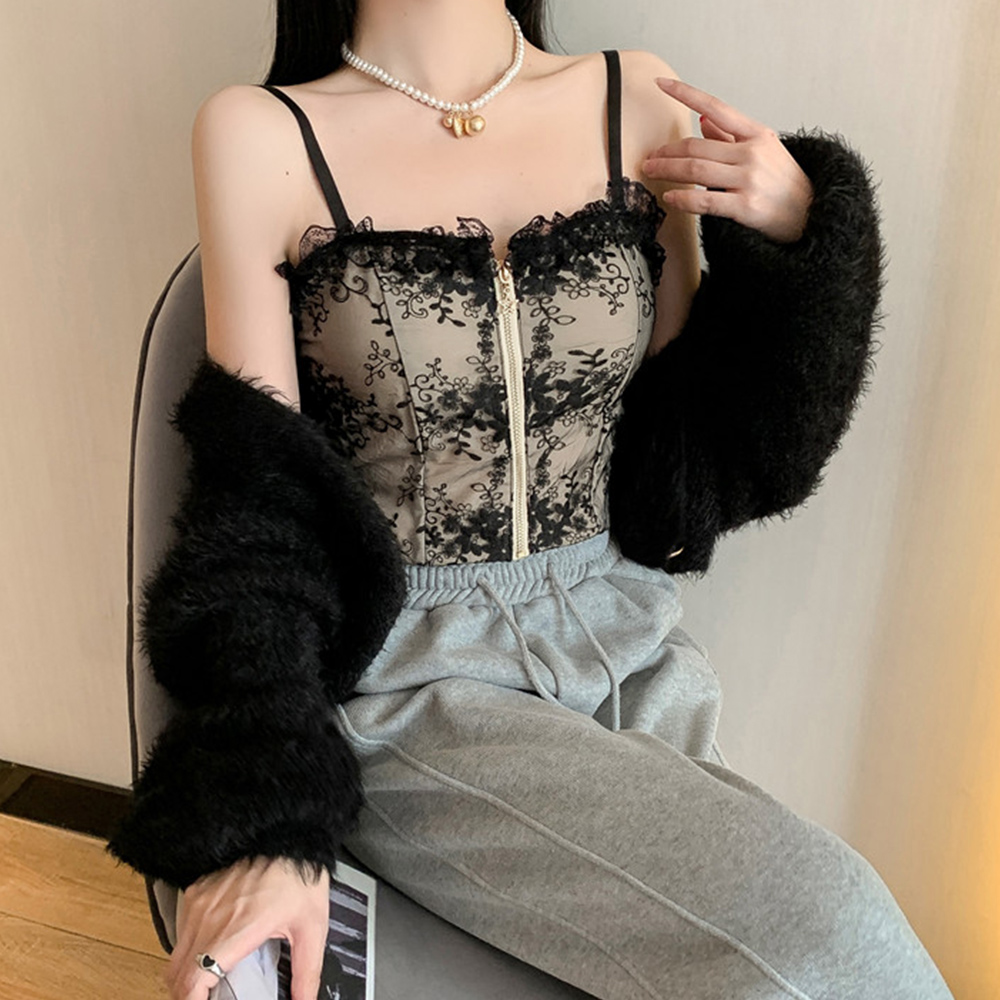 レース 服 花柄刺繍レースキャミソール ソフトパッド入り