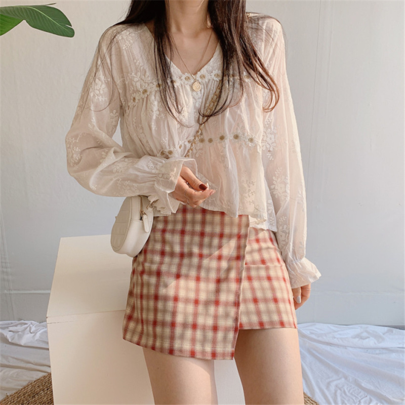 レース 服 花柄刺繍レースブラウス ふんわりフリル袖 長袖
