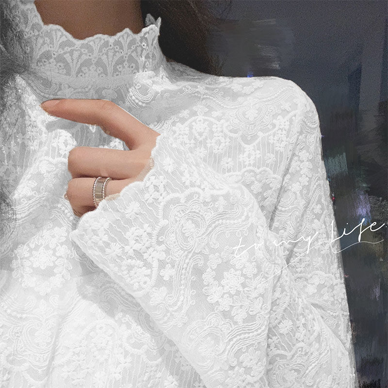 レース 服 立ち襟レース長袖ブラウス個性的トップス