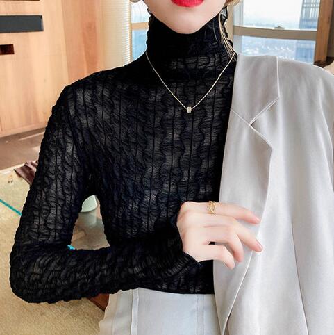 レース 服 エレガント レース ハイネック 長袖 トップス