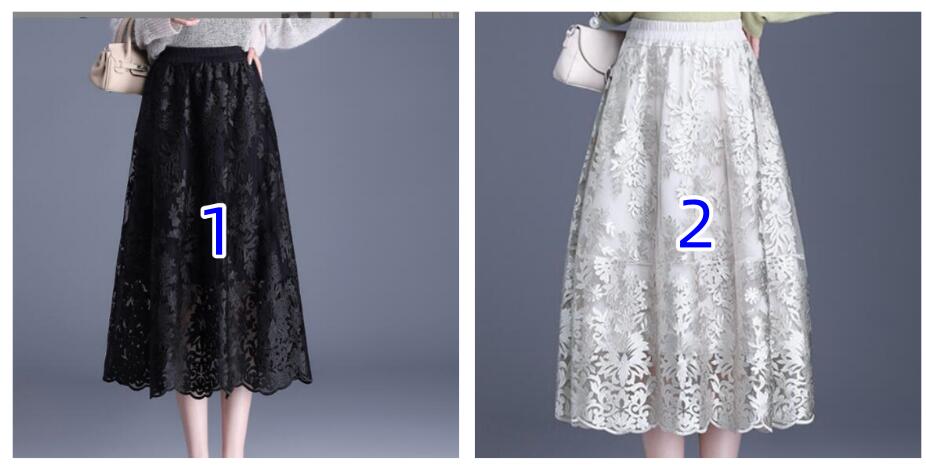 レース 服 花柄刺繍レーススカート ハイウエスト ミディ丈