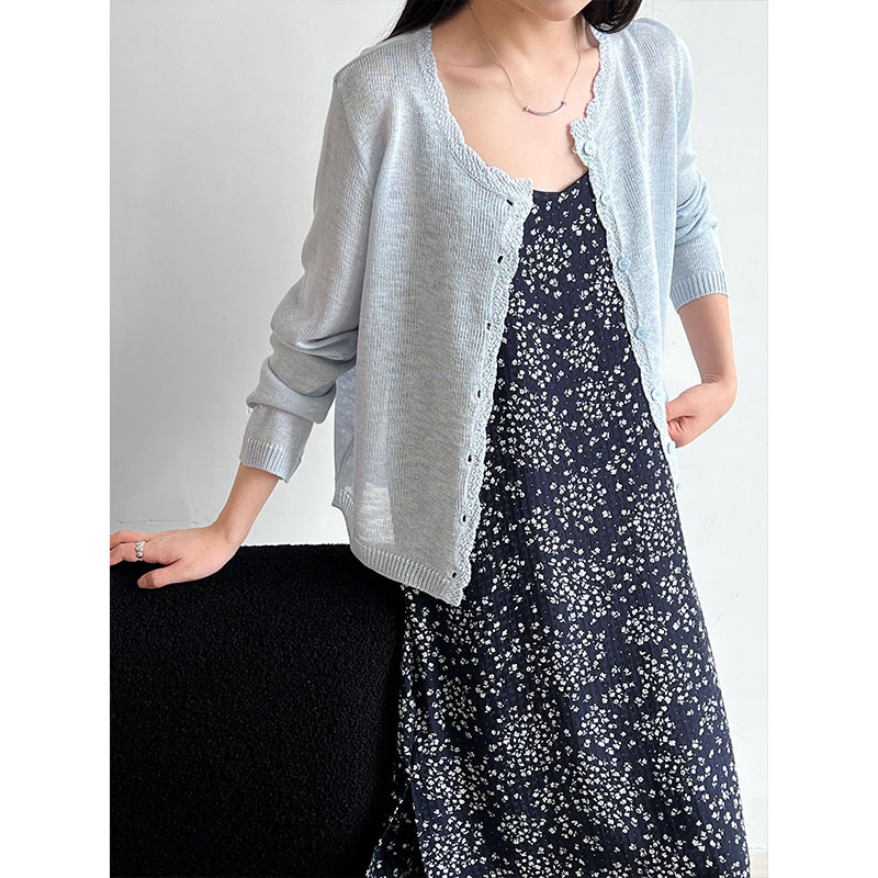 レース 服 花縁レース付きカーディガン
