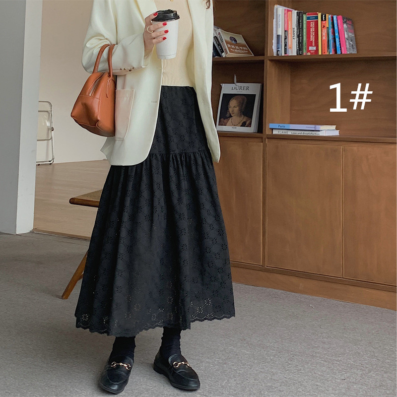 レース 服 透かし彫りレーススカート ロング丈フレア ティアード