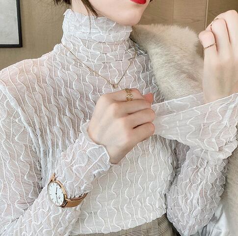 レース 服 エレガント レース ハイネック 長袖 トップス