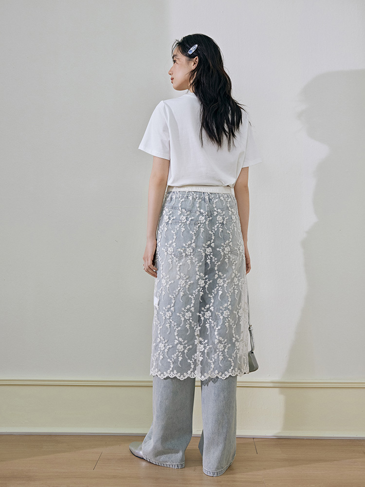 レース 服 花柄刺繍レースのスカートレイヤード