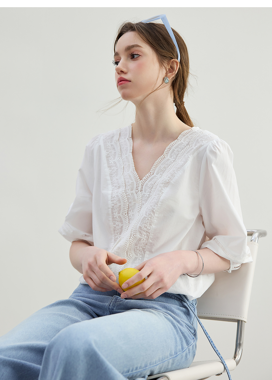 レース 服 優美刺繍レース七分袖ブラウス