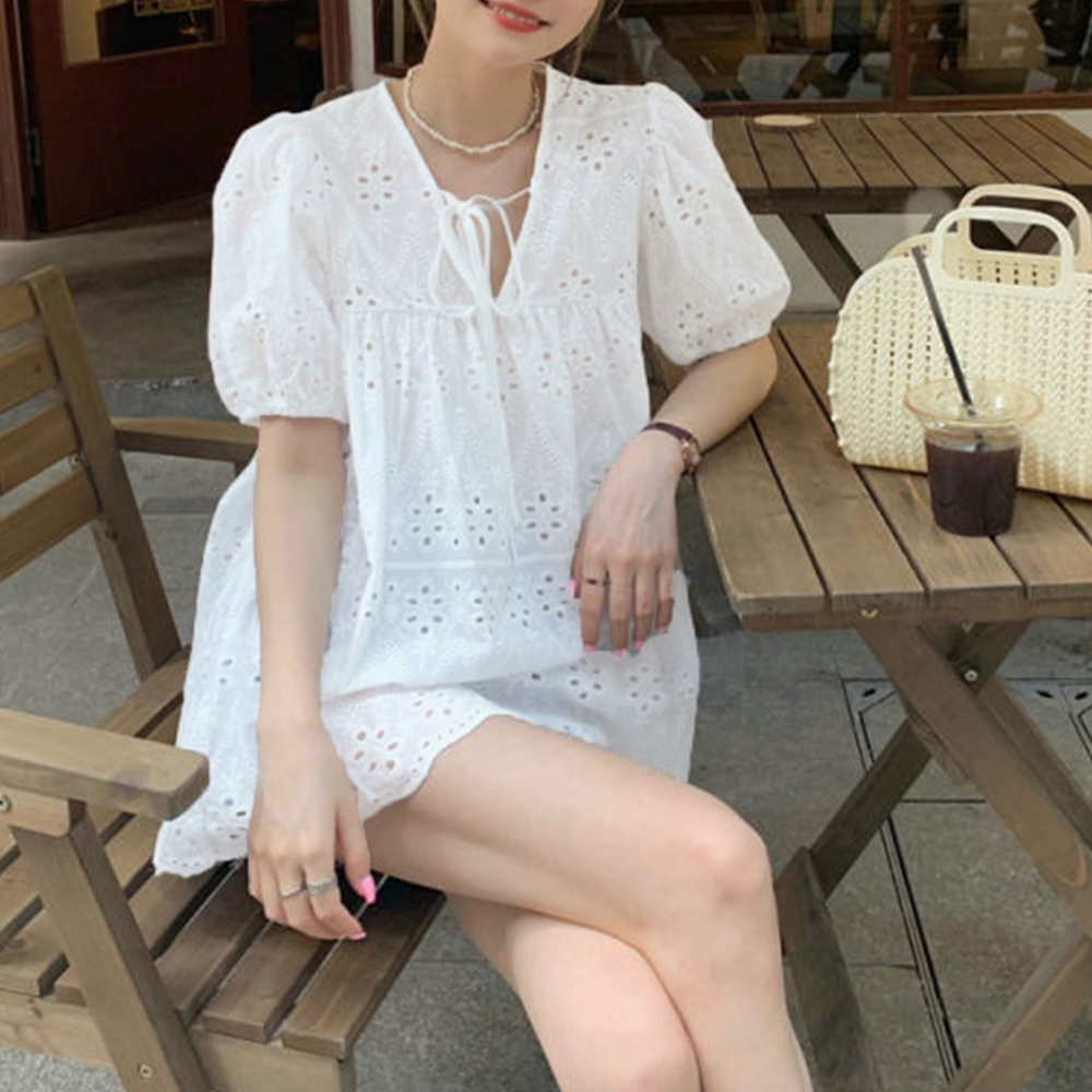 レース 服 カットワークレース刺繍ブラウス五分袖