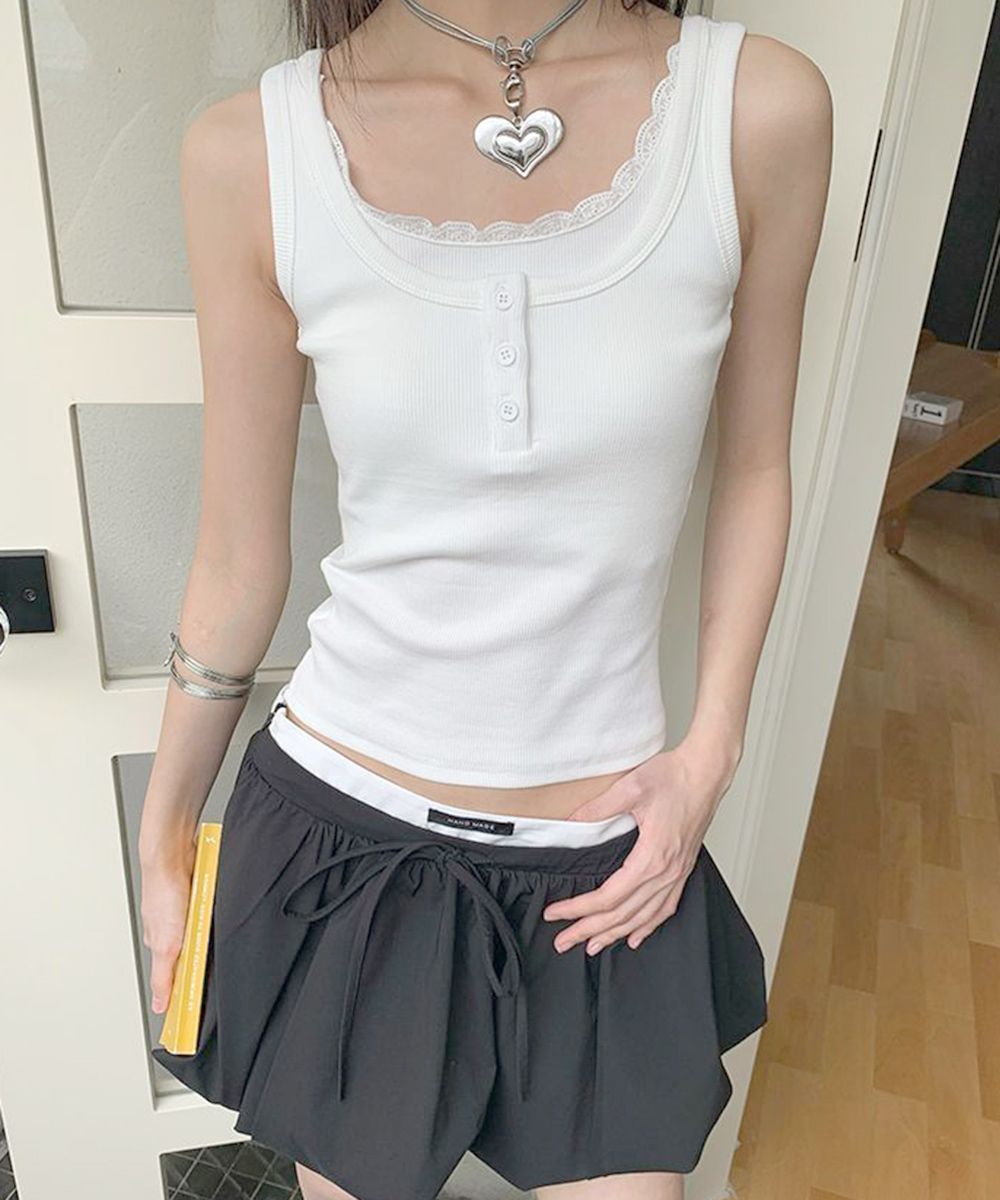 レース 服 レース付きリブタンクトップ 重ね着インナー