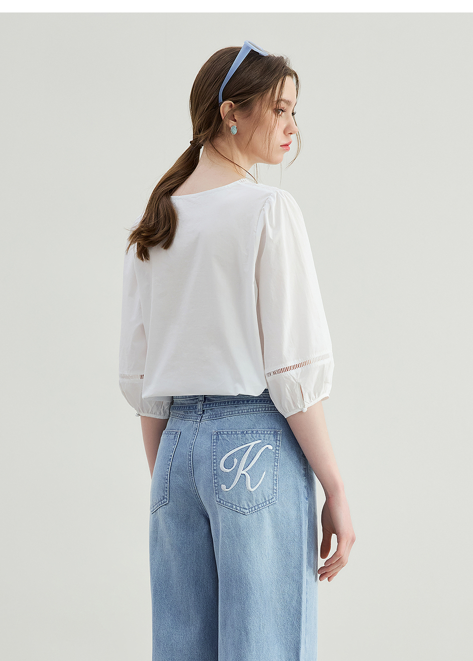 レース 服 優美刺繍レース七分袖ブラウス