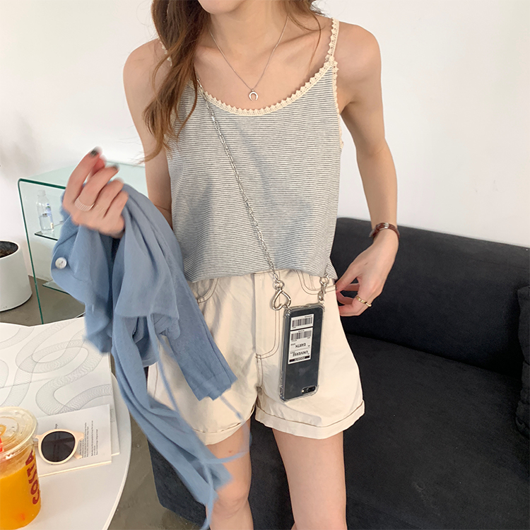 レース 服 レース縁どりボーダーキャミソール