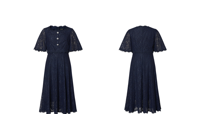 レース 服 優美なフレア袖レースワンピース