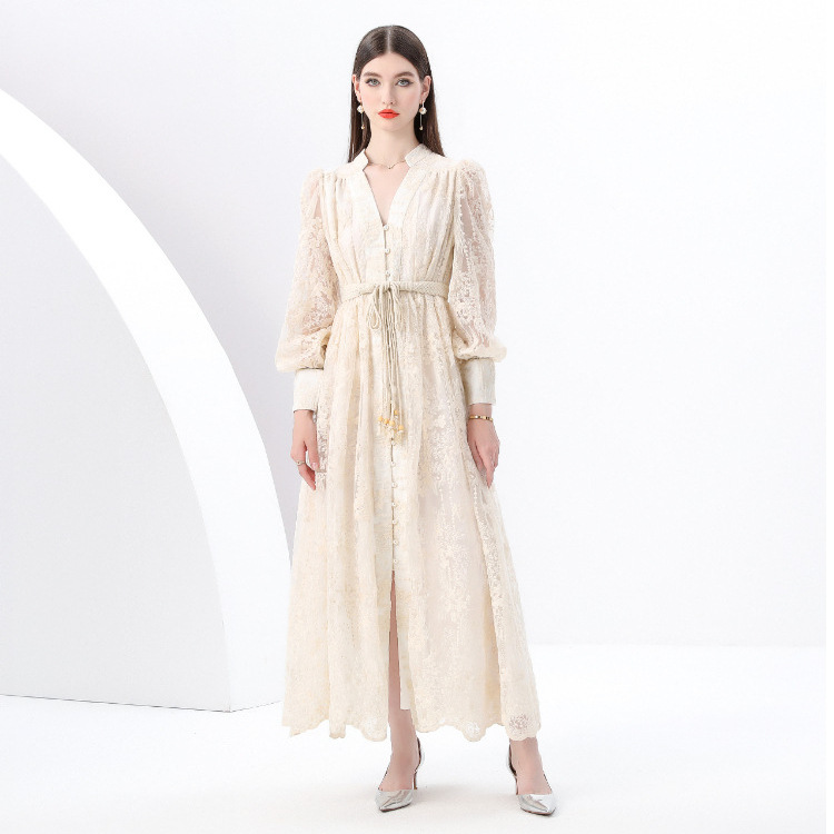 レース 服 優美花レース 前開きロングワンピース