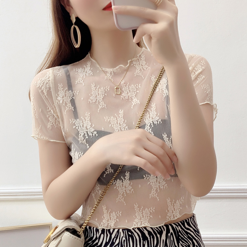 レース 服 花刺繍シアーレイヤードトップス