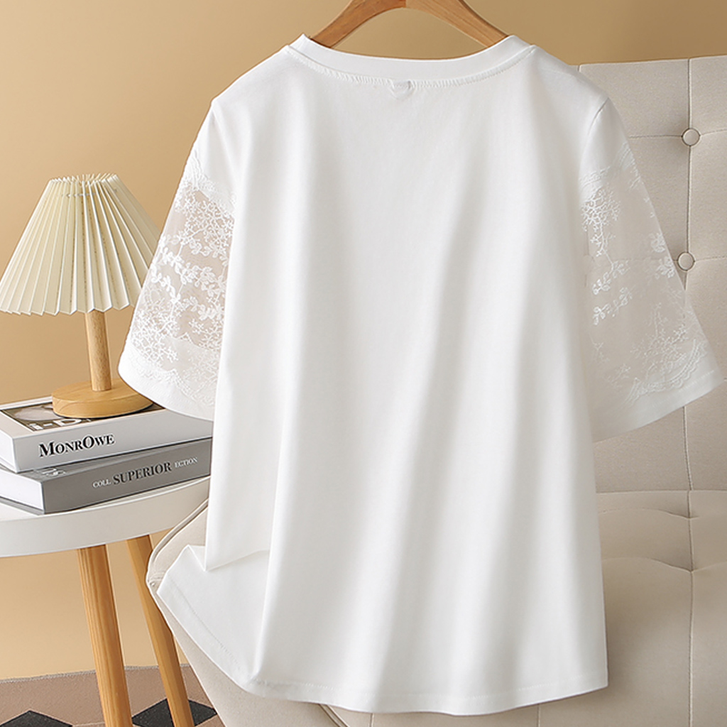 レース 服 花刺繍レース切替カットソー