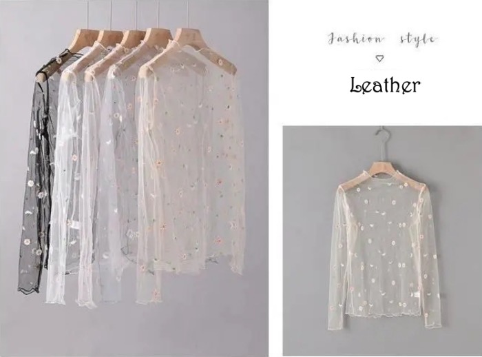 レース 服 春夏レディース刺繍レースタートルネック長袖トップス