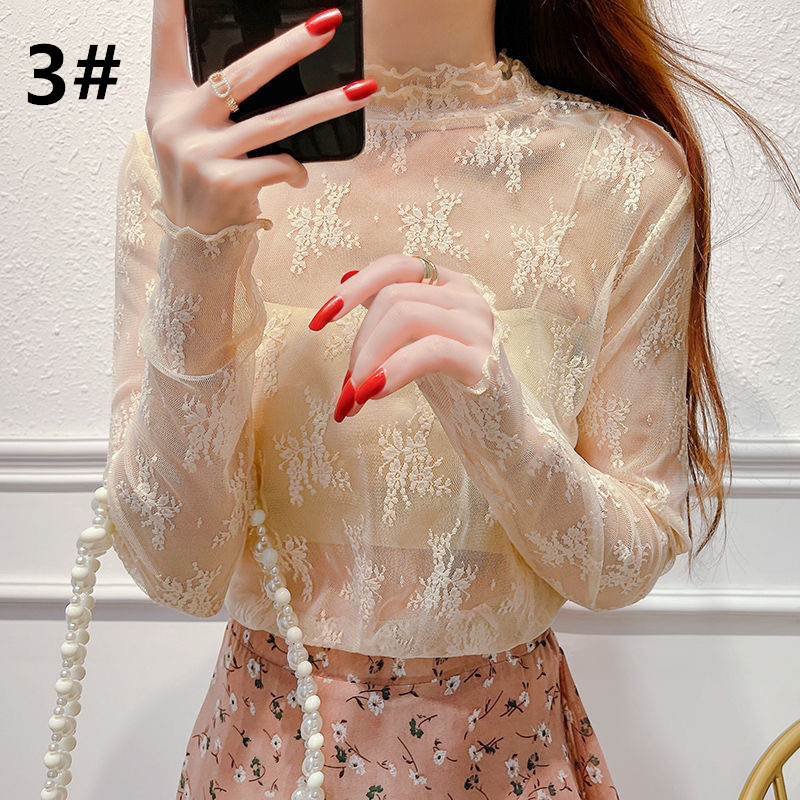 レース 服 花柄レース透け感ハイネックインナー長袖