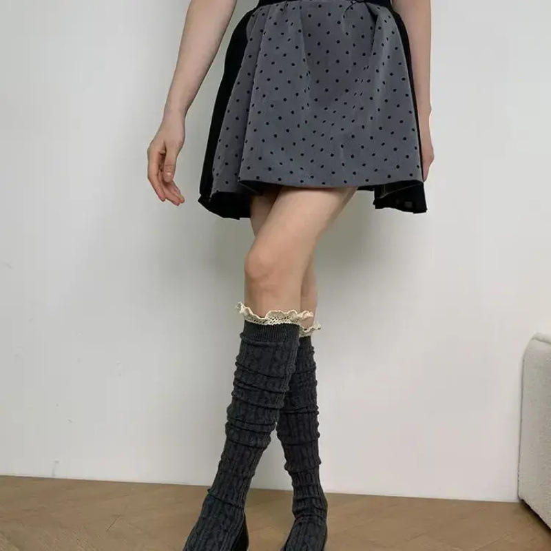 レース 服 レース縁取りニットソックス