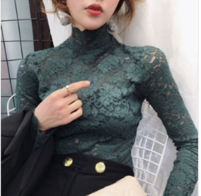 レース 服 秋新作レディース長袖ハイ襟レースインナートップス