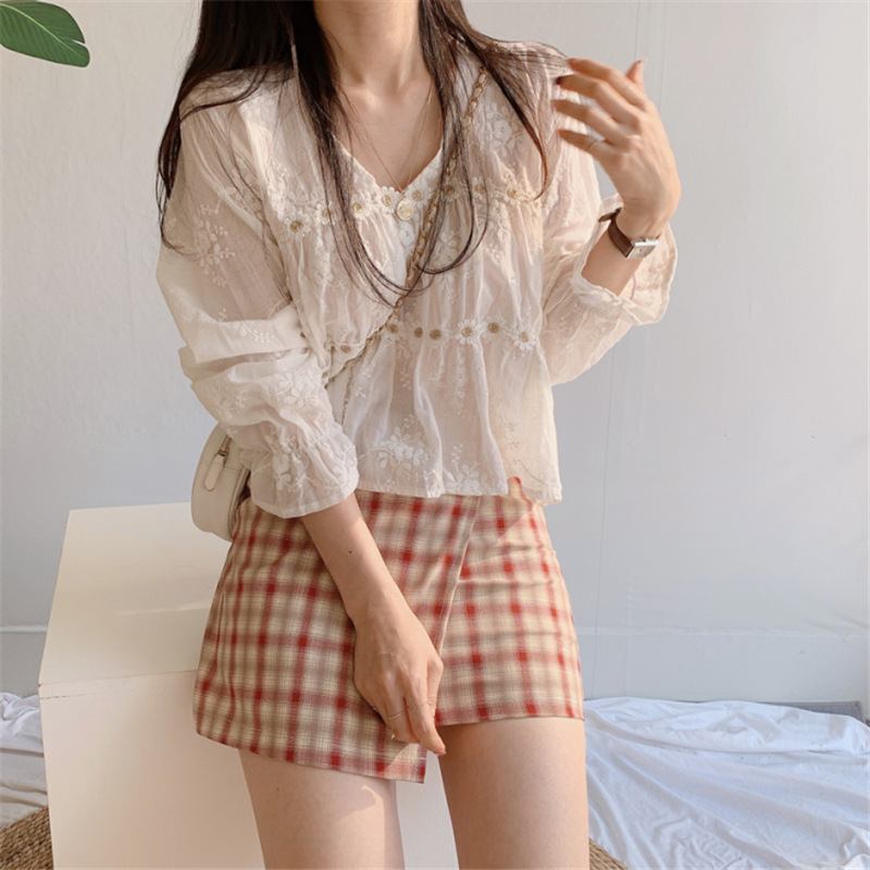 レース 服 花柄刺繍レースブラウス ふんわりフリル袖 長袖